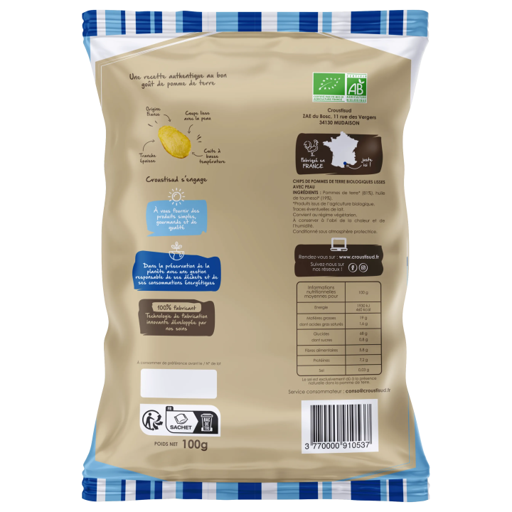 Chips de pomme de terre sans sel ajouté 100g