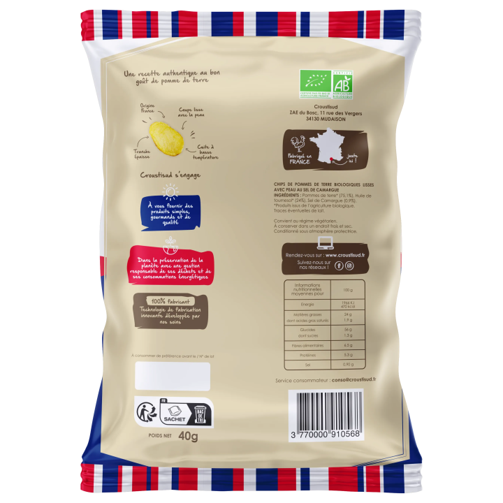 Chips de pomme de terre lisse 40g