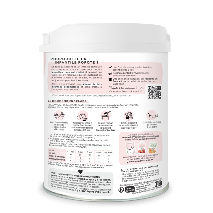 Lait infantile 1er âge Popote 800g