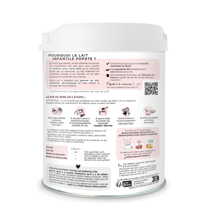 Lait infantile 2ème âge Popote 800g