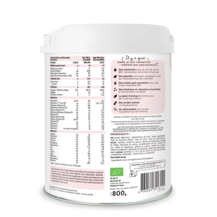 Lait Croissance Popote 800g