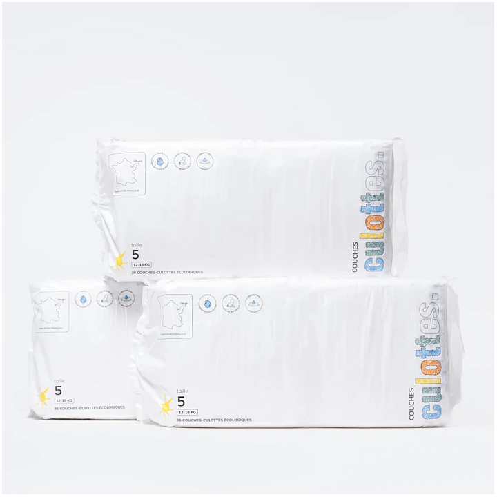 Couches-culottes écologiques taille 5 (de 12 à 18 Kg) lot de 108 couches
