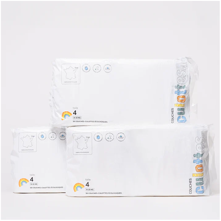 Couches-culottes écologiques taille 4 (de 8 à 15 Kg) lot de 114