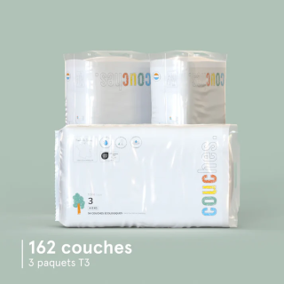 Couches écologiques taille 3 ( de 4 à 8 Kg) lot de 162 couches