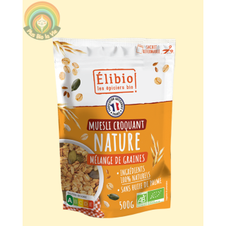 Muesli croquant nature et graines 500g- Elibio