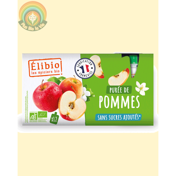 Purée de pommes sans sucre ajouté- gourdes 12*90g- Elibio