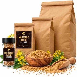 Moutarde jaune graines IDBIO- pot de 60g- 150g- 500g- 3Kg-