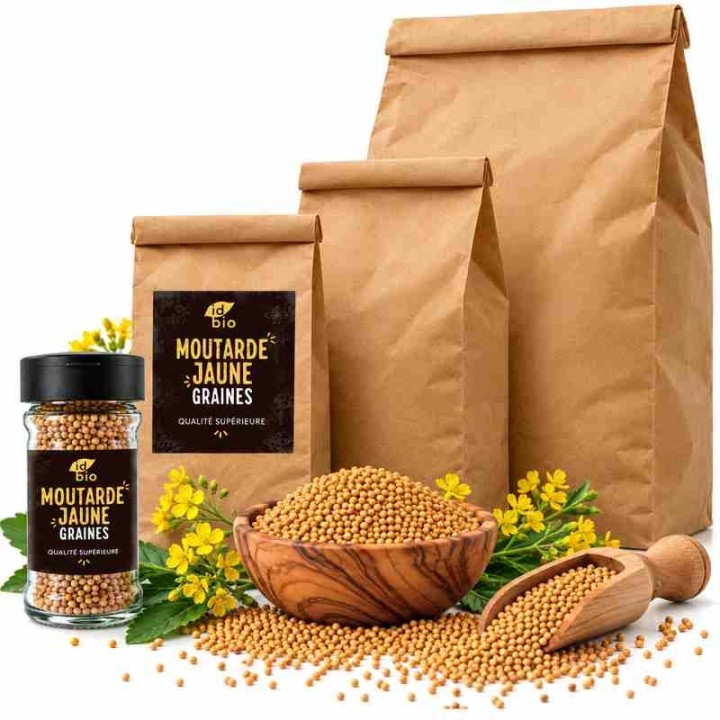 Moutarde jaune graines IDBIO- pot de 60g- 150g- 500g- 3Kg-