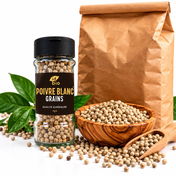 Poivre blanc grains IDBIO- pot de 40g- 500g-