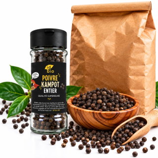 Poivre Kampot grains IDBIO- pot de 30g- 500g-