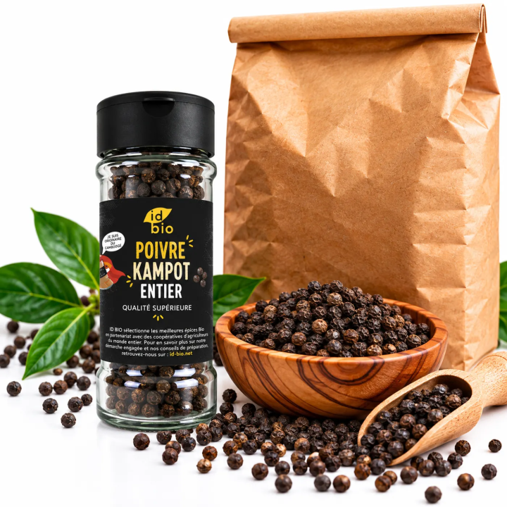 Poivre Kampot grains IDBIO- pot de 30g- 500g-