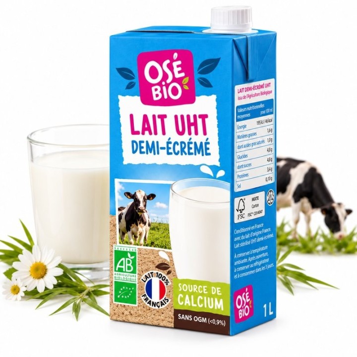 Lait 1/2 écrémé UHT OséBio- 1litre-