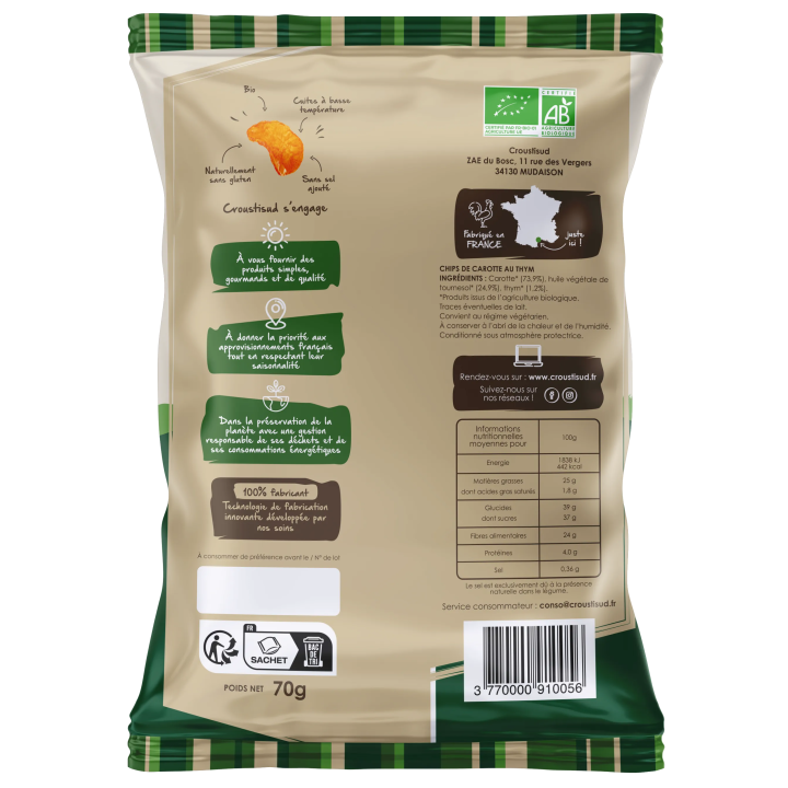 Chips de carotte au thym 70g