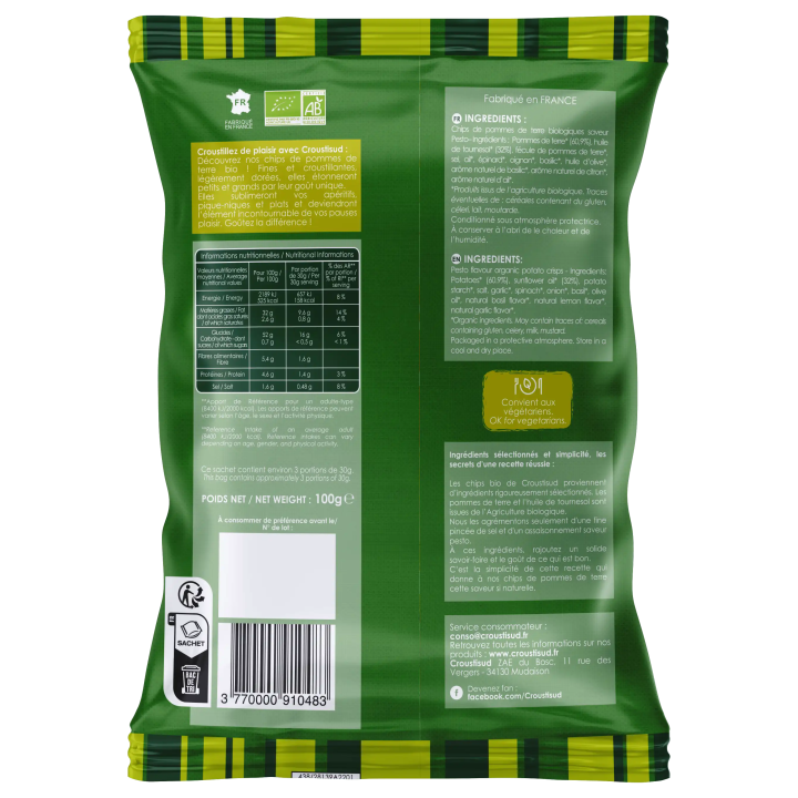 Chips de pomme de terre saveur pesto 100g