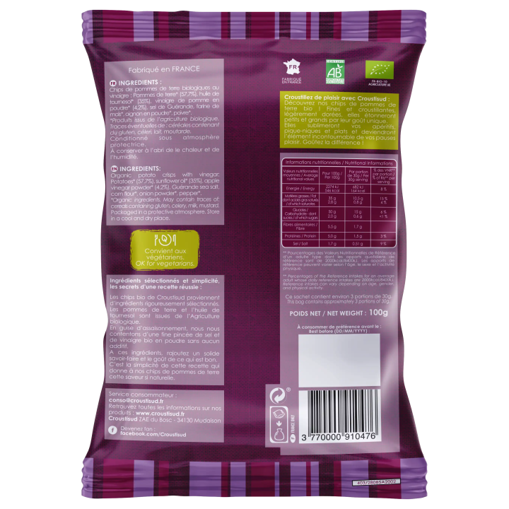 Chips de pomme de terre au vinaigre 100g