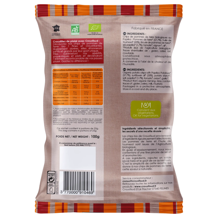 Chips de pomme de terre au paprika 100g