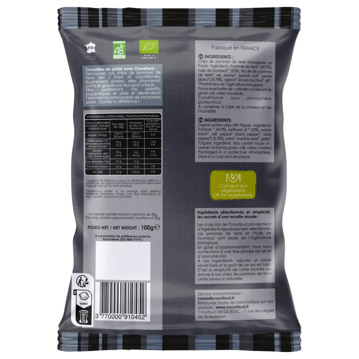 Chips de pomme de terre au poivre 100g